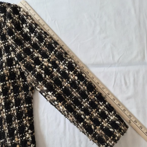 Talbots Petites Black & Tan Bouclé Wool Blend Tweed Blazer - Size 14P - Picture 8 of 8